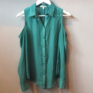 Open shoulder long sleeve button up